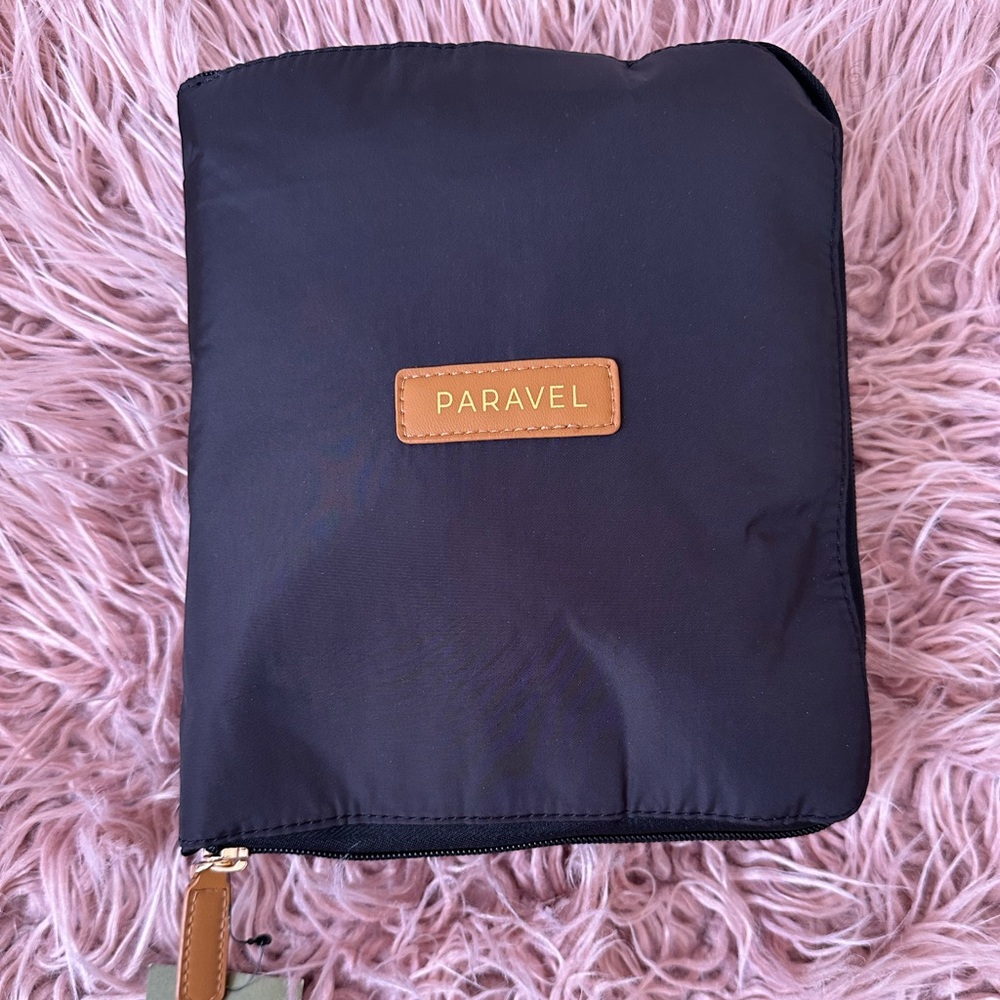 Paravel Brand Black Fold-Up Duffle Bag with Tan Accents NWT